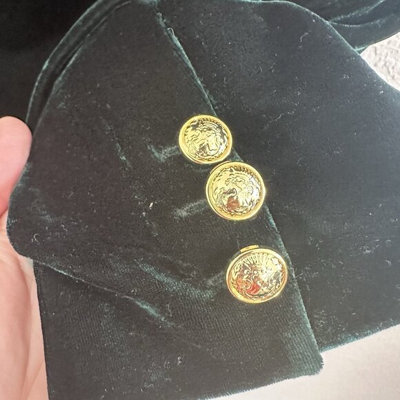 Rachel Zoe Velvet Blazer Jacket Womens M Emerald Green Gold Bttns Steampunk Work - Picture 6 of 14